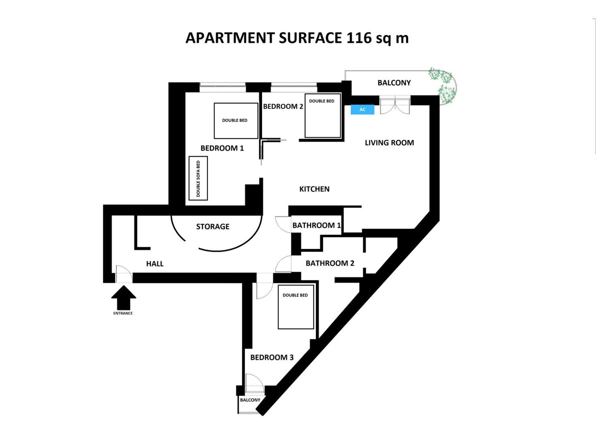Spacious 3br With Ac In Living Room, 2 Balconies Krakow